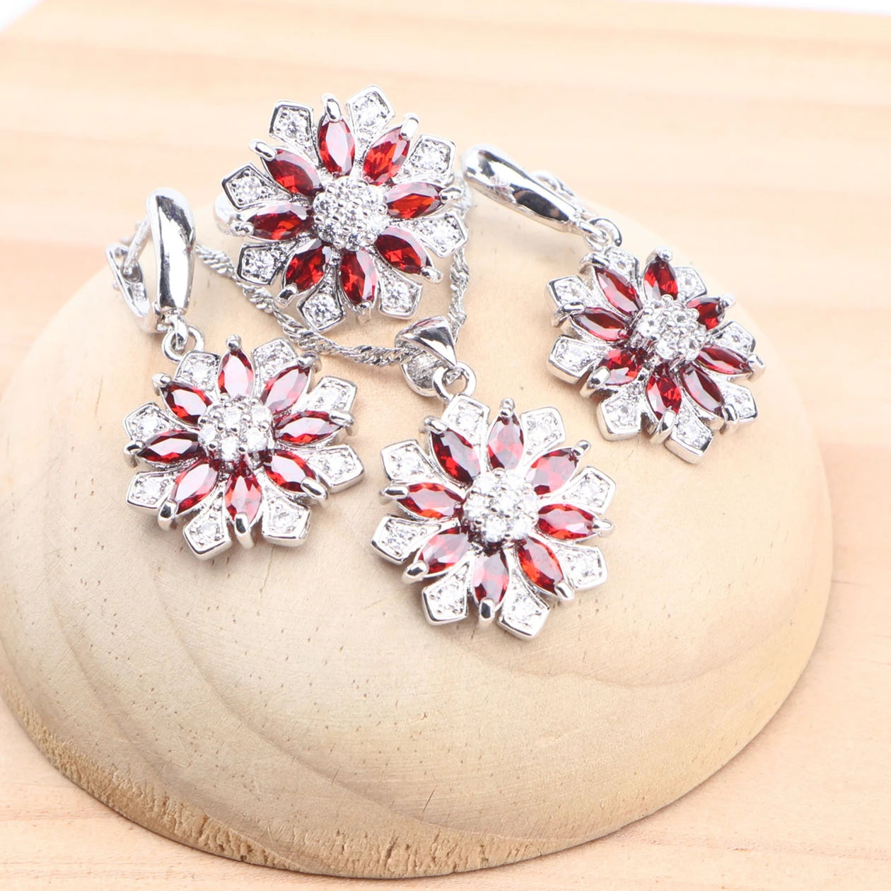 Bridal 925 Sterling Silver Wedding Jewelry Sets Cubic Zircon Rings Pendant Stones Earrings Necklace Set For Women