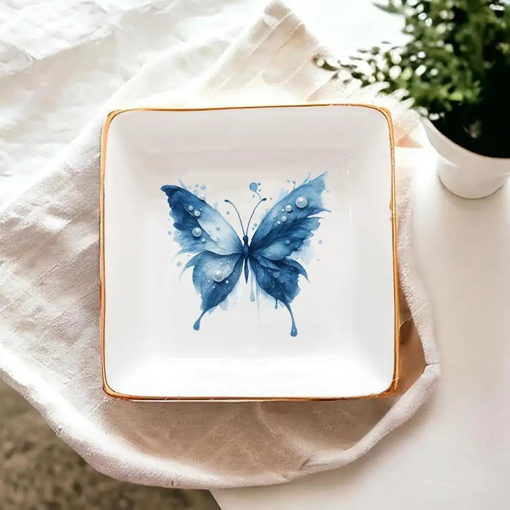 Butterfly Pearl Decorative Ceramic Jewelry Tray Home Decor Jewelry Organizer Catch All Tray Small Trinket Dish Bedroom Dresser