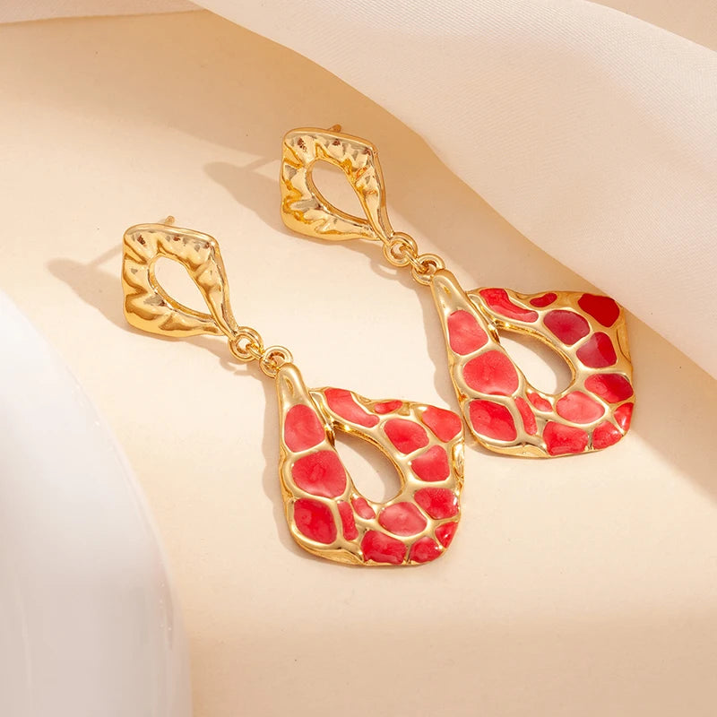 ANENJERY 316L Stainless Steel Hollow Irregular Geometry Earrings For Women Bohemia Personality Fashion Jewelry Gifts Wholesale