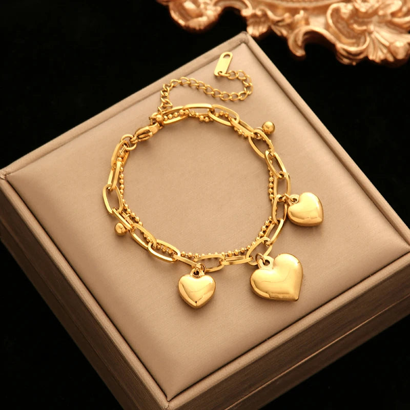 EILIECK 316L Stainless Steel Starfish Heart Pearl Charm Bracelet For Women Trendy Gold Color Wrist Chain Jewelry Holiday Gifts