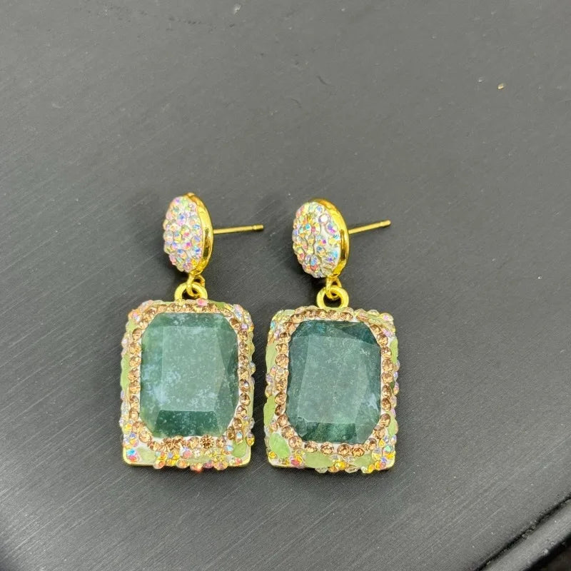 Natural Stones Earrings for Women Crystal Geometric Vintage Elegant Jewelry Light Luxury Fashion Dinner Party Aretes De Mujer