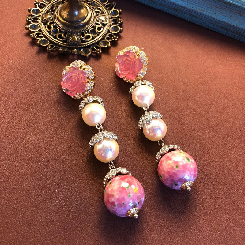 Women Pearls Earrings for Women Vintage Palace Style Elegant Jewelry Light Luxury Dinner Party Exquisite Pendientes Mujer