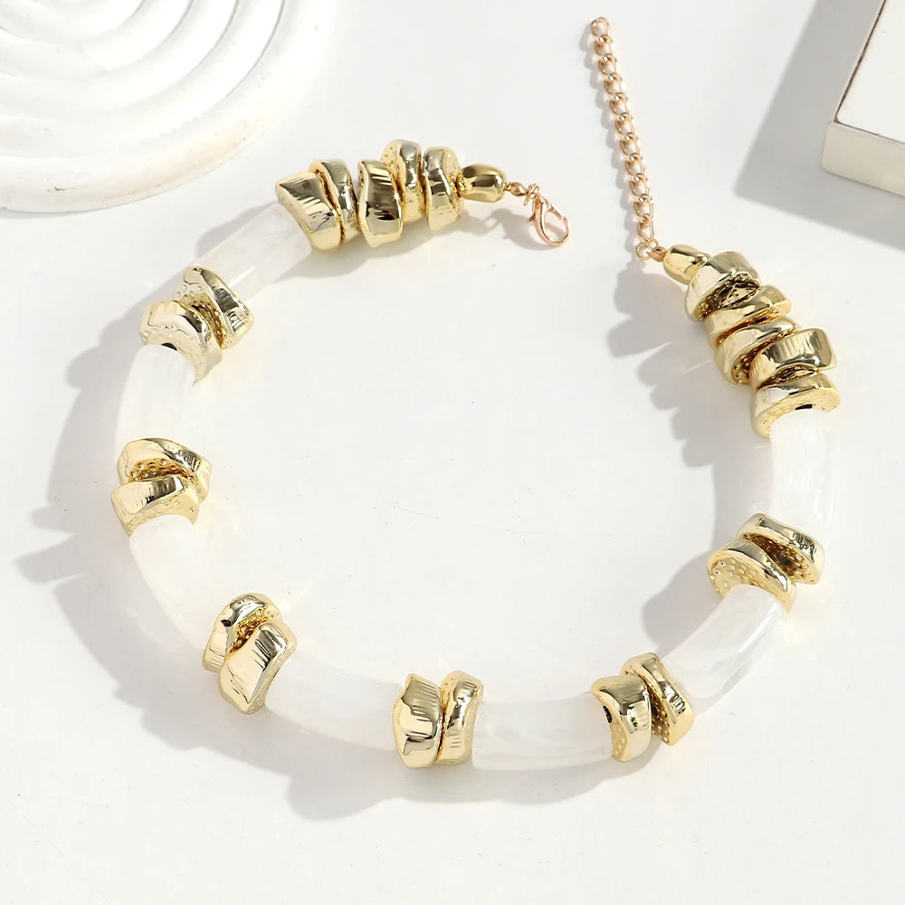 Statement Acrylic Geometric Beads Golden Irregular Spacer Choker Necklaces Elegant Colorful Chunky Necklace Fashion Jewelry