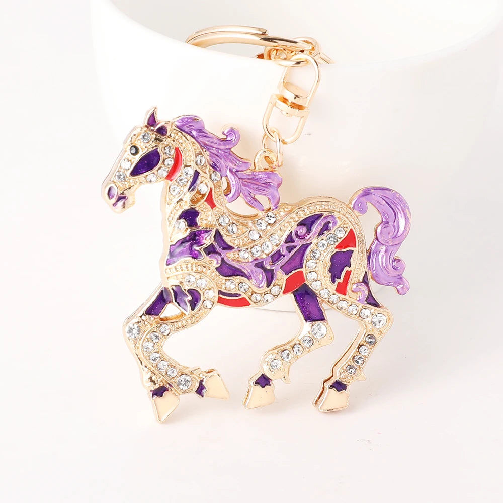 2026 New Enamel Craft Horse Key Chain Bag Pendant Crystal Pony Key Ring Year of the Horse Key Chain Mascot Chinatown Souvenirs