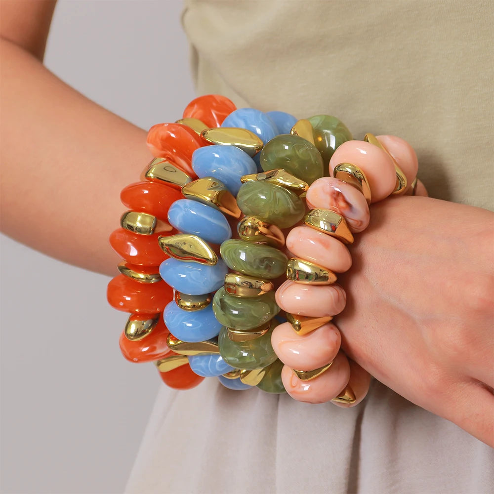 Fashion Acrylic Colorful Irregular Geometric Beads Elastic Bracelets Geometry Beaded Chunky Bracelet for Women New Jewelry Gifts
