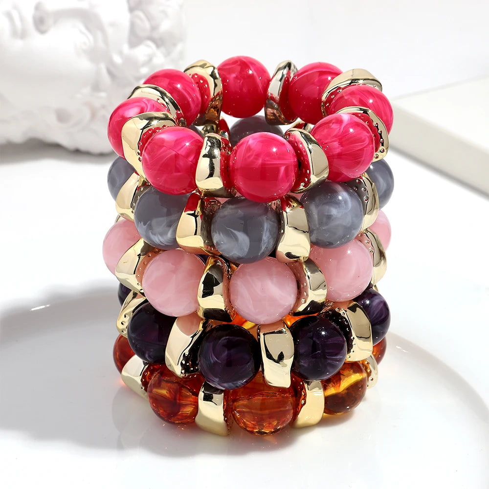 Trendy Acrylic Geometric Round Beads Stretch Bracelets for Women Fashion Irregular CCB Beaded Bangele Bracelet Jewelry Accessory