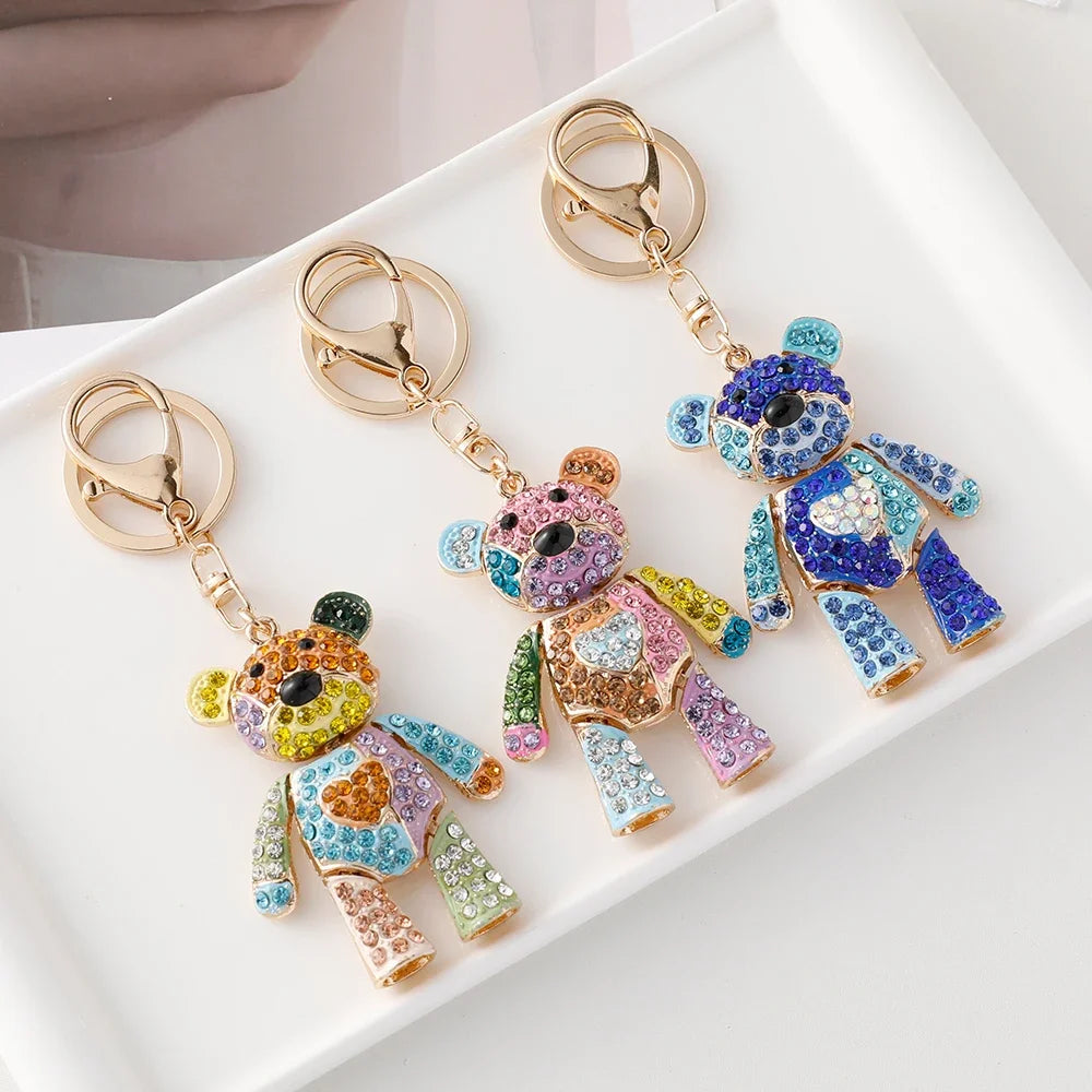 Colorful Bear Series Keychain Dazzling Colors Love Bow Bears Pendant Accompanying Gift Wedding Souvenir