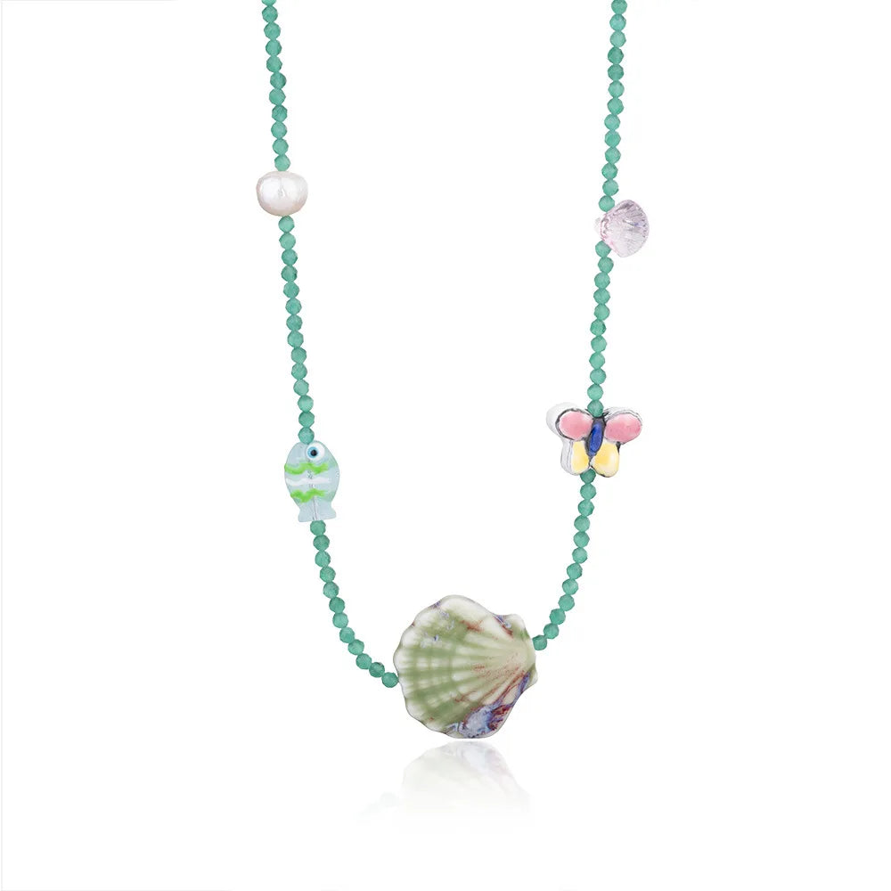 Handmade Weave Multi Colored Rice Beads Dolphin Neckalce Women Color Texture Shell Scallop Oysters Summer Beach Charm Jewelry