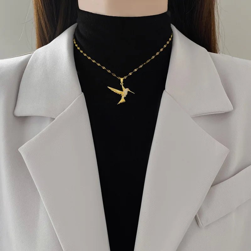 EILIECK Stainless Steel Exquisite Butterfly Zirconia Pendant Necklace For Women Fashion 18K Gold PVD Plated Daily Jewelry Gift
