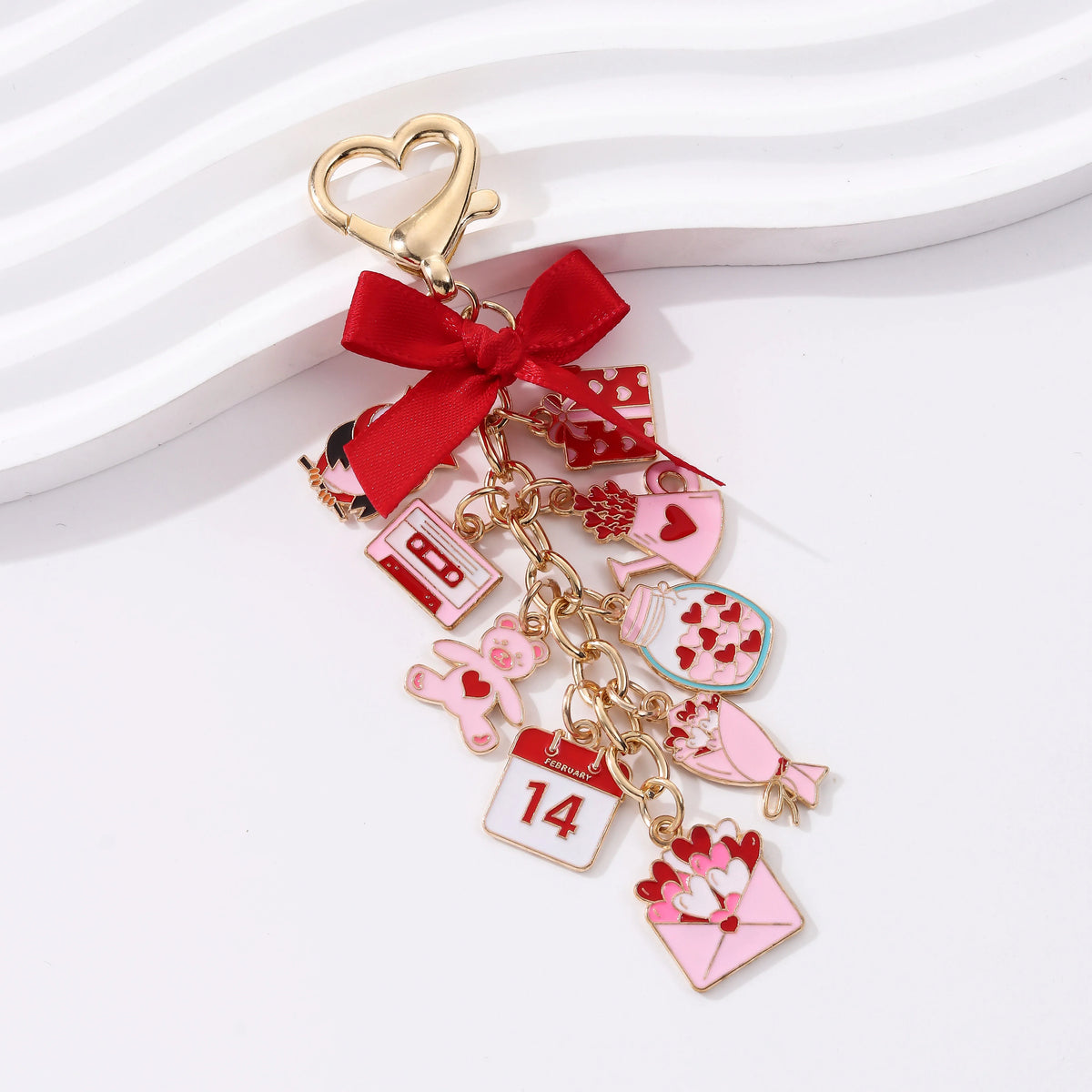 1PC Romantic Love Envelope Cake Chocolate Drip Alloy Keychain Cartoon Bouquet Sweet Valentine's Day Trendy Bag Mobile Pendant