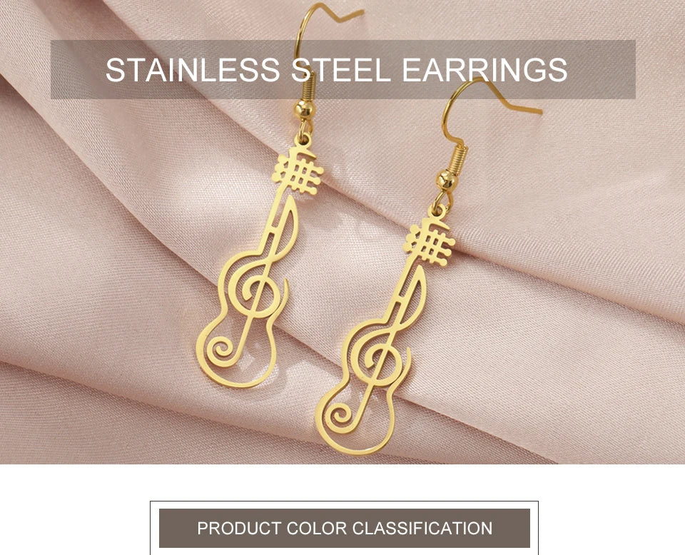My Shape Music Note Drop Earrings for Women Men Gifts Stainless Steel Classic Musical Violin Dangle Earring Jewelry Musican Gift