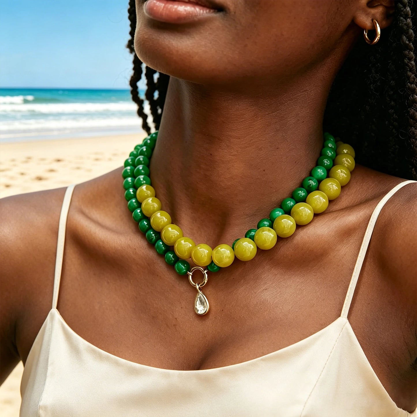 Summer Beach Chunky Bead Neckalce for Women  Multicolored Handmade Beading Collarbone Choker Boho Jewelry Holiday Gifts Bijoux