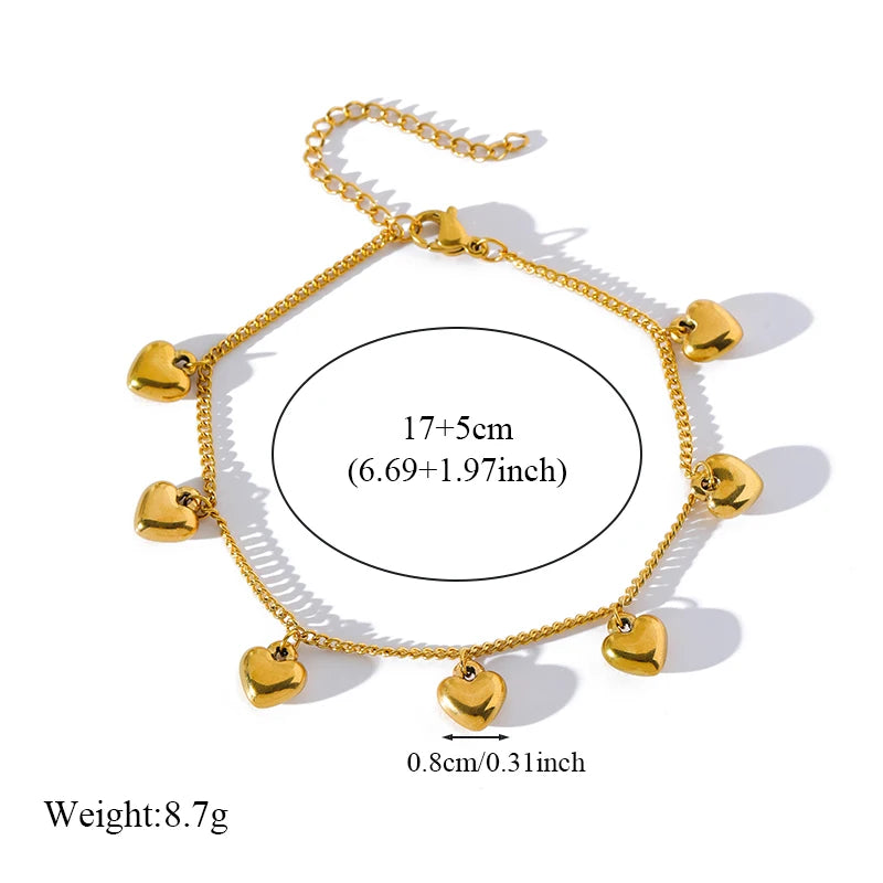 EILIECK Stainless Steel Reversible Heart Charm Bracelet For Women Trendy 18K Gold Plated Waterproof Wrist Chain Jewelry Gift