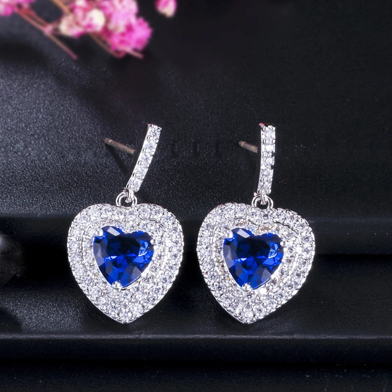 ThreeGraces Fashion Purple Green Zirconia Love Heart Shape Dangle Drop Earrings for Women New Trendy Daily Party Jewelry E1243