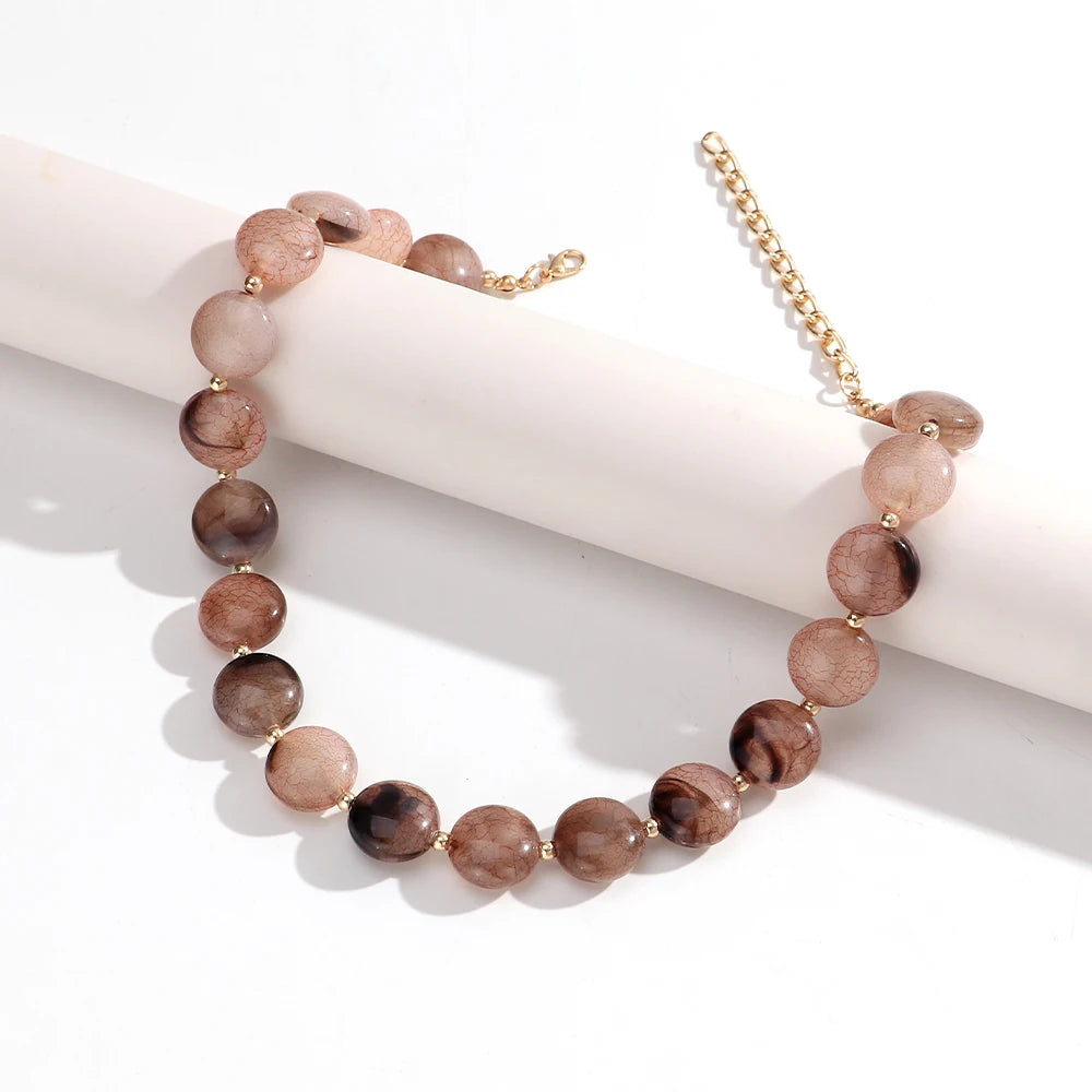 Fashion Colorful Acrylic Geometric Oblate Round Beads Necklaces for Women New Beaded Choker Necklace Boho Party Jewelry Gifts