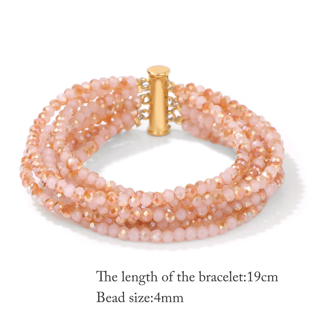 Multi layered Faceted Glass Crystal Beads Bracelets For Women Men Miyuki Crystal Magnetic Buckle Bracelet Bohemia Jewelry