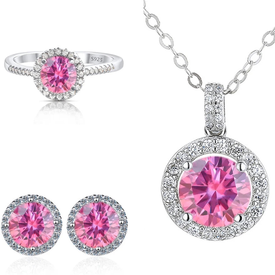 Real Round 6.5mm Moissanite Jewelry Set 925 Sterling Silver Sparking Ring Earring Pendant Necklace For Women Bridal Gift