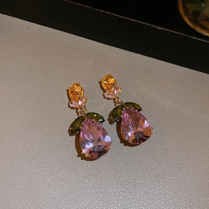 2 Pcs Color-block Water Drop Zircon Pendant Necklaces Set Party Retro Leaf Dangle Earrings Daity Banquet Gathering Anniversary H