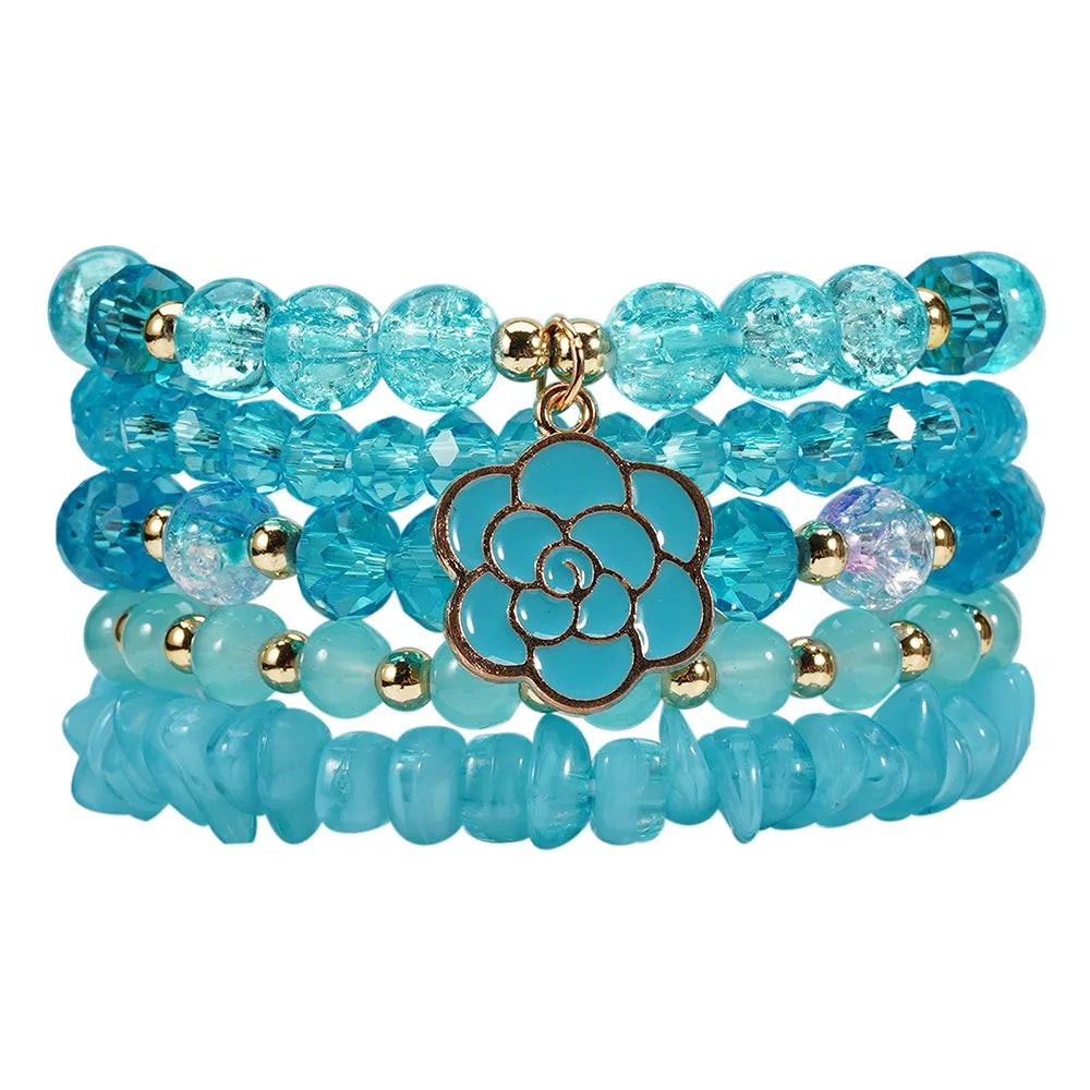 Bohemian Daisy Flower Charm Colorful Crystal Beaded Bracelet Set for Women Summer Beach Hand Jewelry Accessory Boho Wrsit Chains