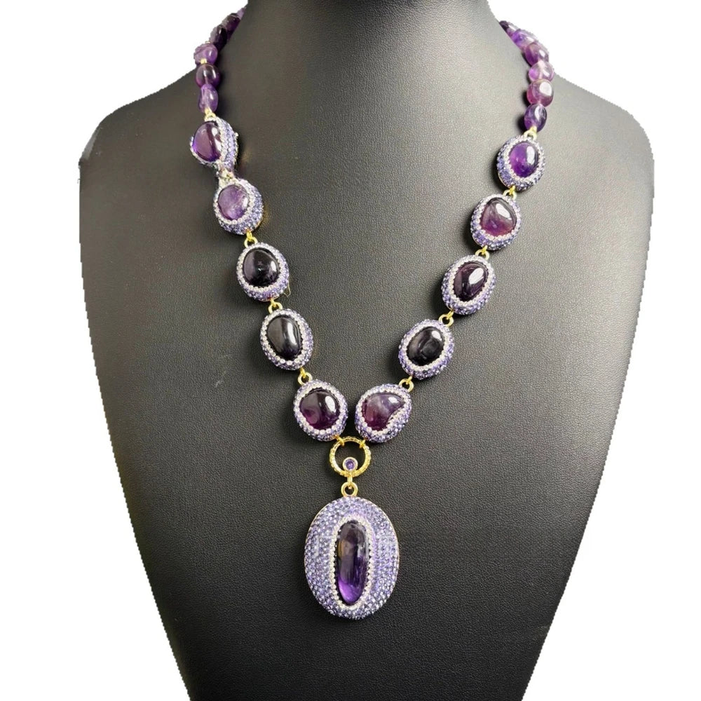 Luxury Rough Amethyst Jewelry Set Exquisite Four-piece Sets Handmade Inlaid Rhinestone Crystal Jewelry for Women Wedding