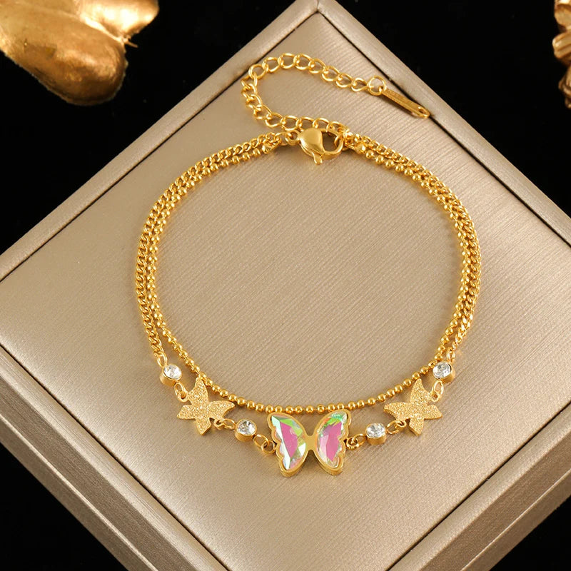 EILIECK 316L Stainless Steel Metal Gold Color Charm Bracelet Wrist Chain Trendy Texture Jewelry for Women Bijoux Femme Gift