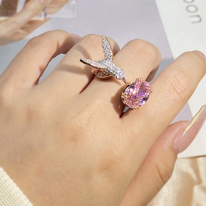 Creative Colored Gemstone Women Ring Simulating St. Mary's Aquamarine Hummingbird Ring 925 Stamp Wedding Party Fashion Jewellery