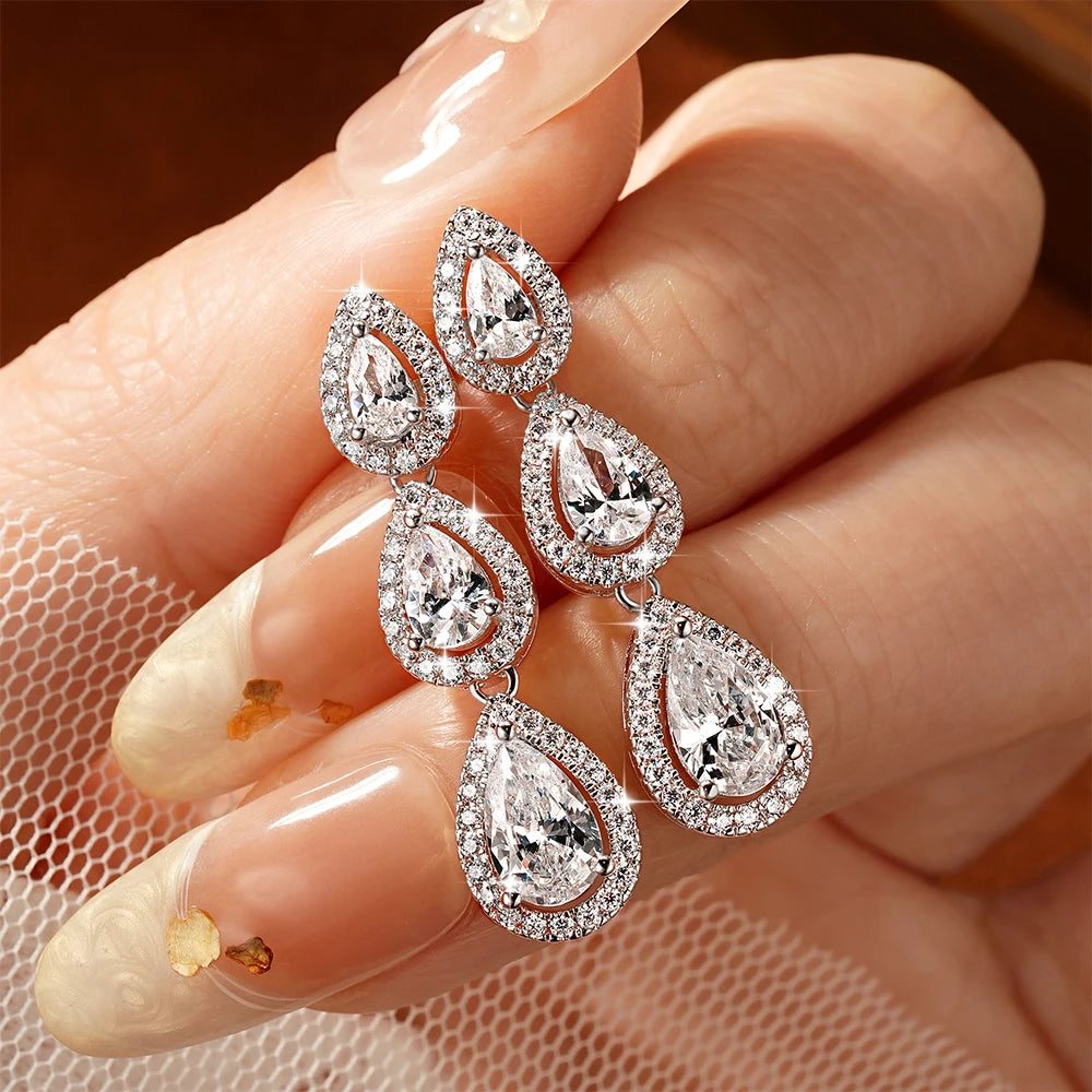 OXTAO Pear Cut D Moissanite&CZ Dangle Drop Earrings with Certified for Women Waterdrop Tassel Earrings Jewelry 14K Gold Filled