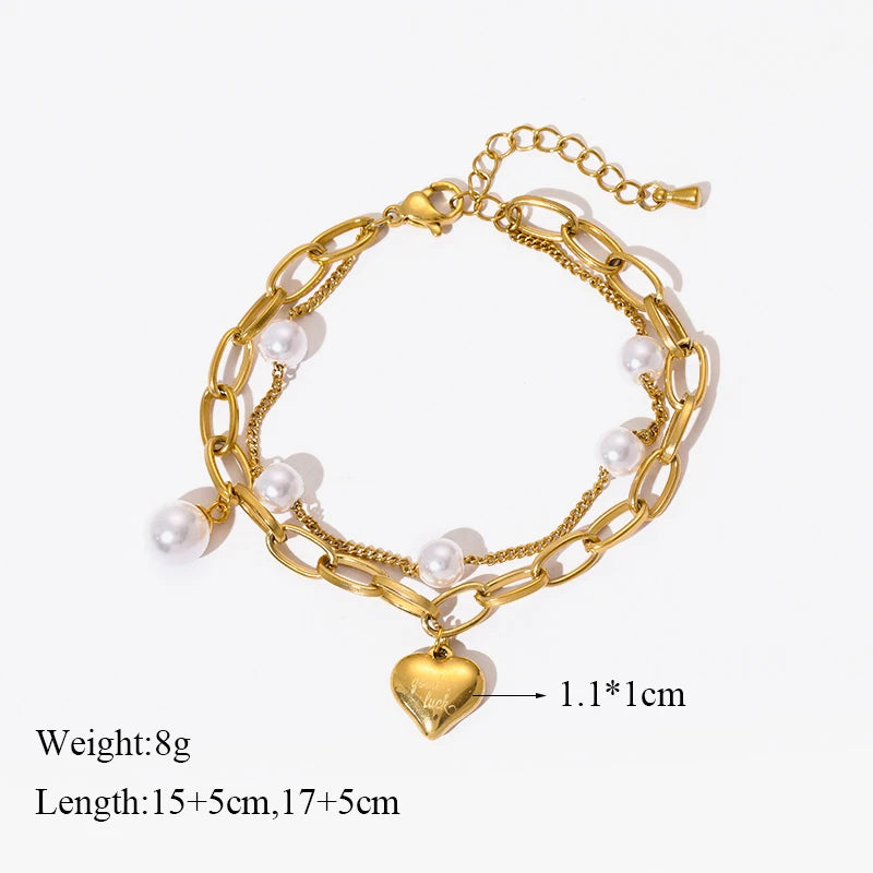 EILIECK 316L Stainless Steel Fashion Heart Love Charm Bracelet For Women New Trendy Waterproof Wrist Chain Jewelry Lady Gift