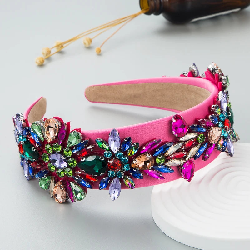 Hair Band Baroque Fashion Shiny Glass Diamond Vintage Headband Light Luxury Temperament Trend Party Wide Edge Hair Accessories