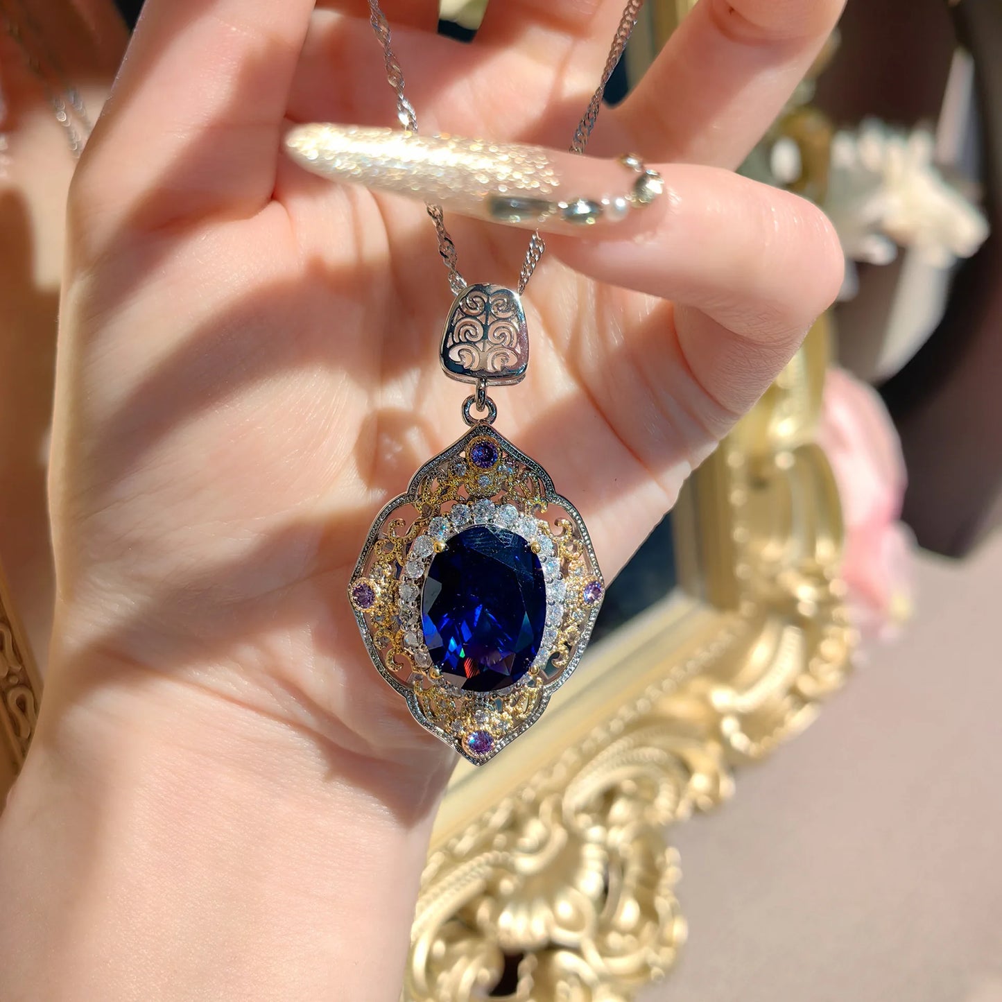 Delicate Vintage High Quality Oval Zirconia Jewelry Sets for Women Luxury Hollow Out Pendant Necklaces Rings Earrings Jewelry