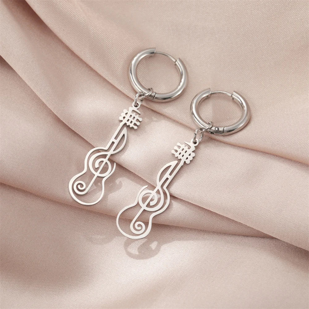 My Shape Music Note Drop Earrings for Women Men Gifts Stainless Steel Classic Musical Violin Dangle Earring Jewelry Musican Gift
