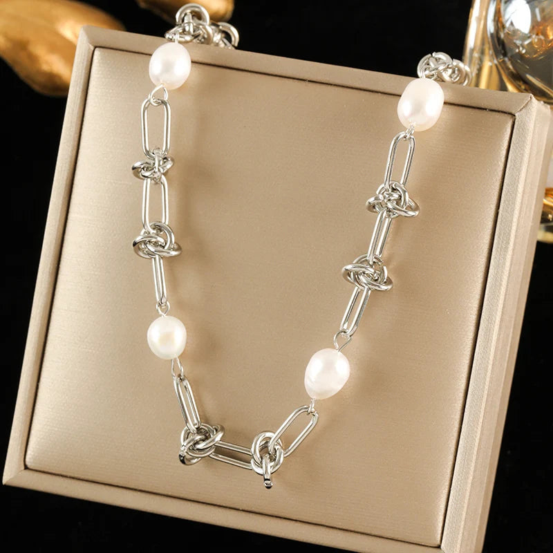 EILIECK 316L Stainless Steel Chain Necklace New Metal Texture Silver Color Fashion Necklace Waterproof Jewelry Bijoux Femme Gift