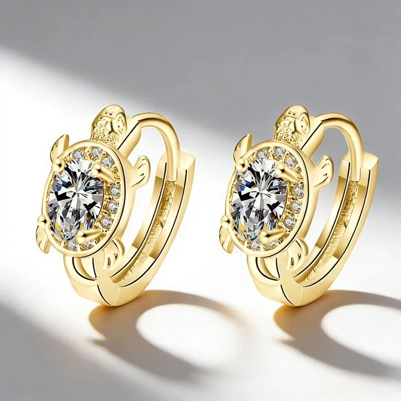 OXTAO Moissanite Cute Turtle Style Hoop Earrings Oval 5x7mm D VVS1 14K Gold Filled Versatile Gold Color Wedding Female Jewelry