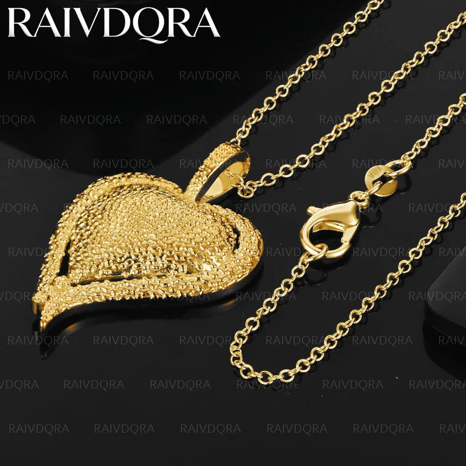 18K Gold Plated Frosted Heart Chain Pendant Necklace For Women Fashion Jewelry Classic Engagement Wedding Anniversary