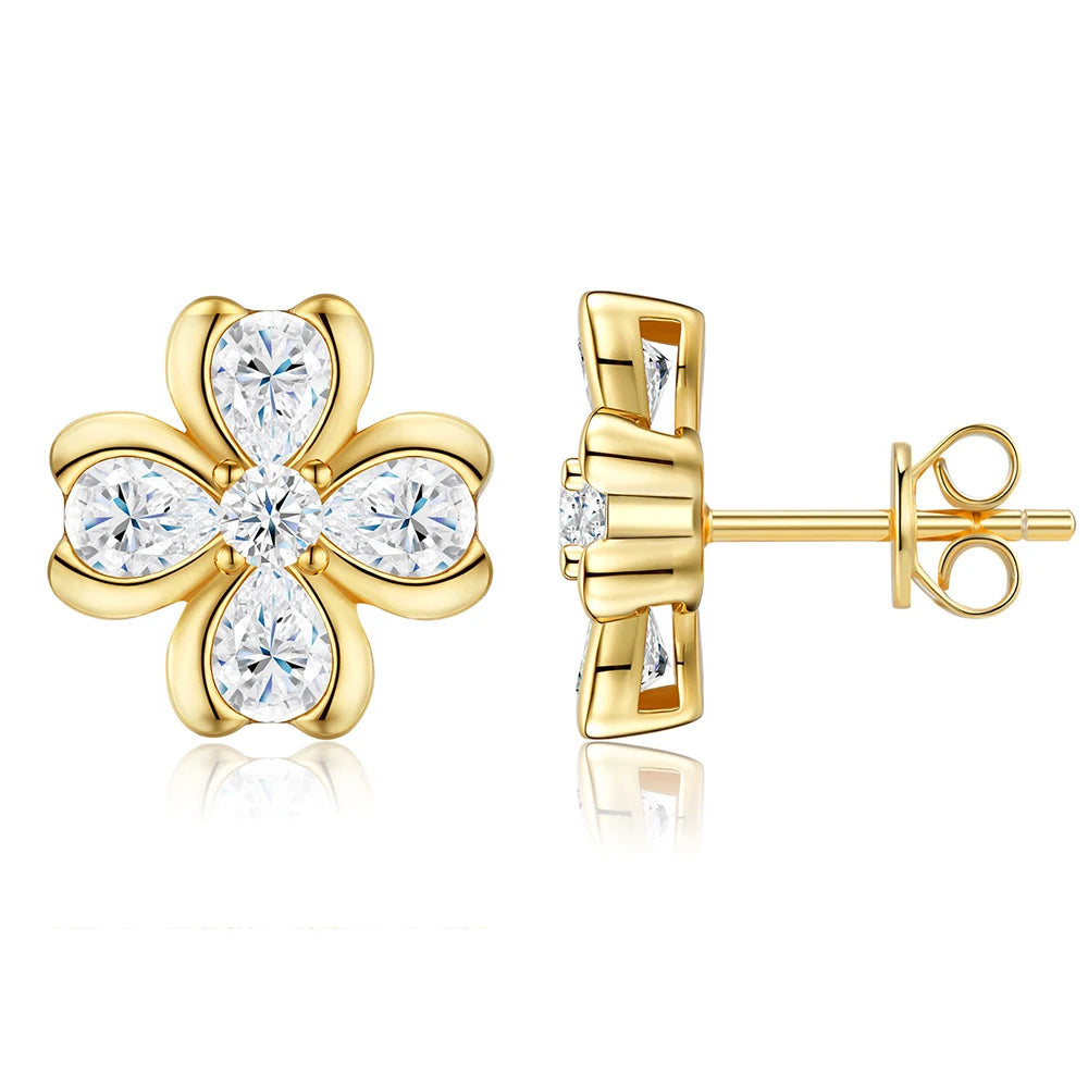 18K Gold Plated 2.52cttw All Moissanite Stud Earring For Women Pear/Round Cut Diamond 925 Sterling Silver Flower Wedding Jewelry
