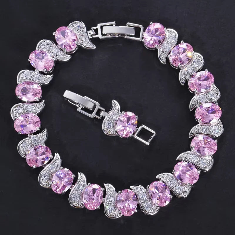 ThreeGraces Shiny Pink Cubic Zirconia Luxury Bridal Wedding Party Tennis Bracelet for Women Fashion Costume Jewelry BR084