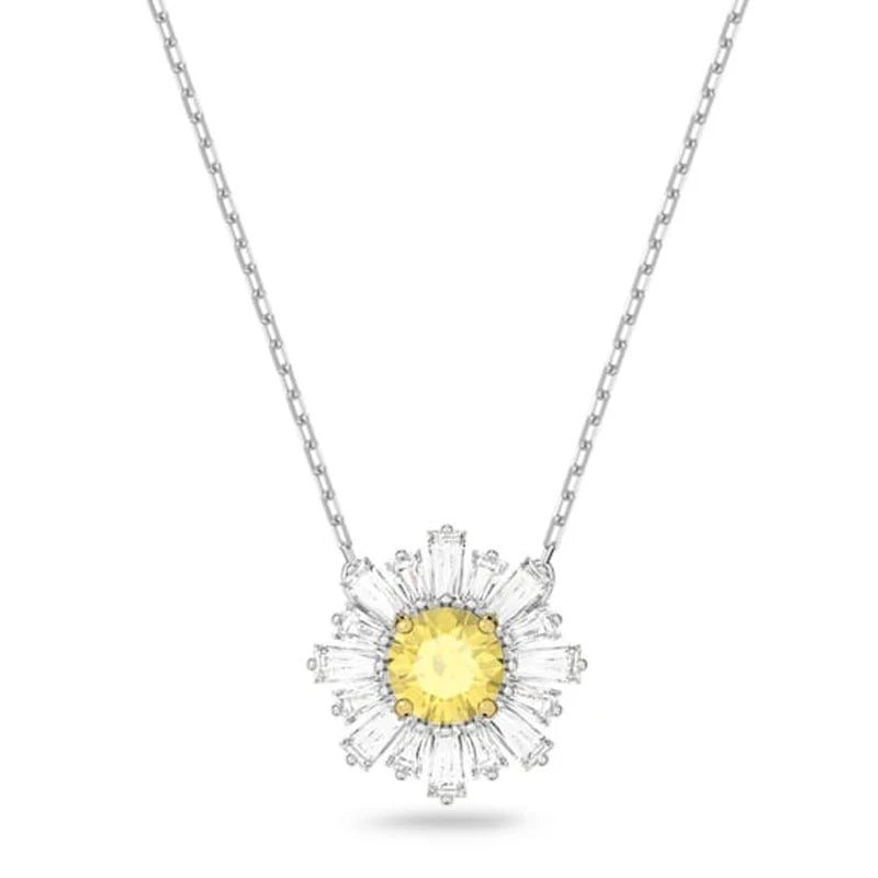 2026 New Trend Original Luxury Crystal Set Charm Yellow Pink Blue Flower Crystal Pendant Fashion Necklace Earring Gift for Women