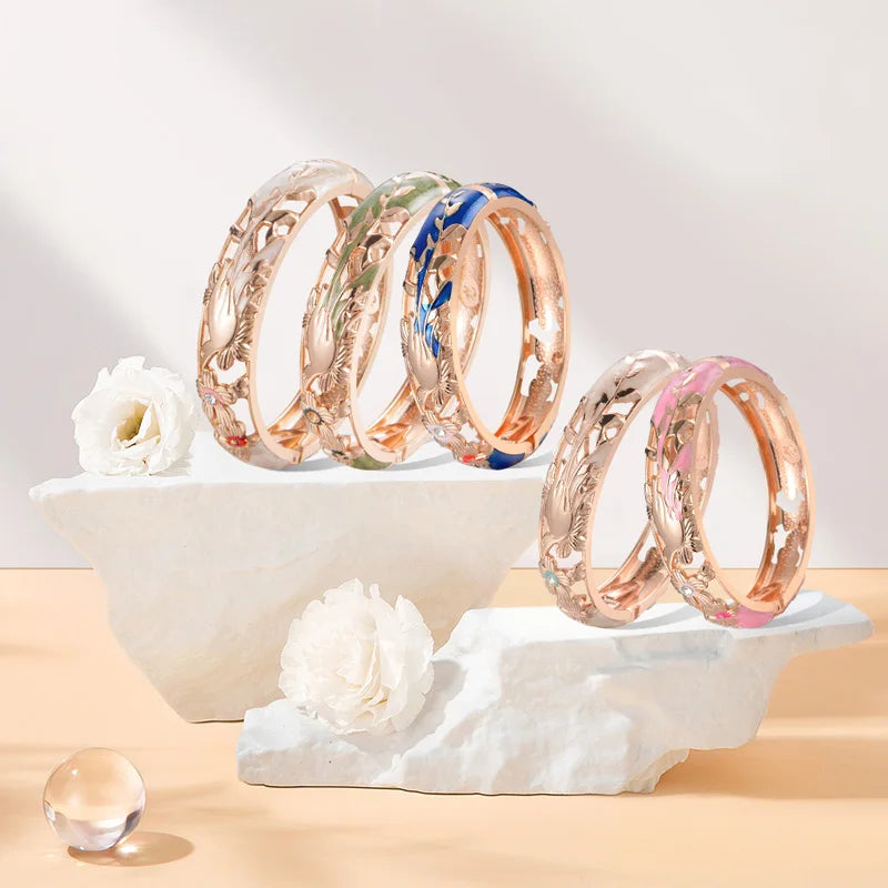 Hollow Bangles For Women Bracelets On Hand Bird Cloisonne Enamel Jewelry Women's Hand Bracelet Female Bangle Gifts For Wife Girl