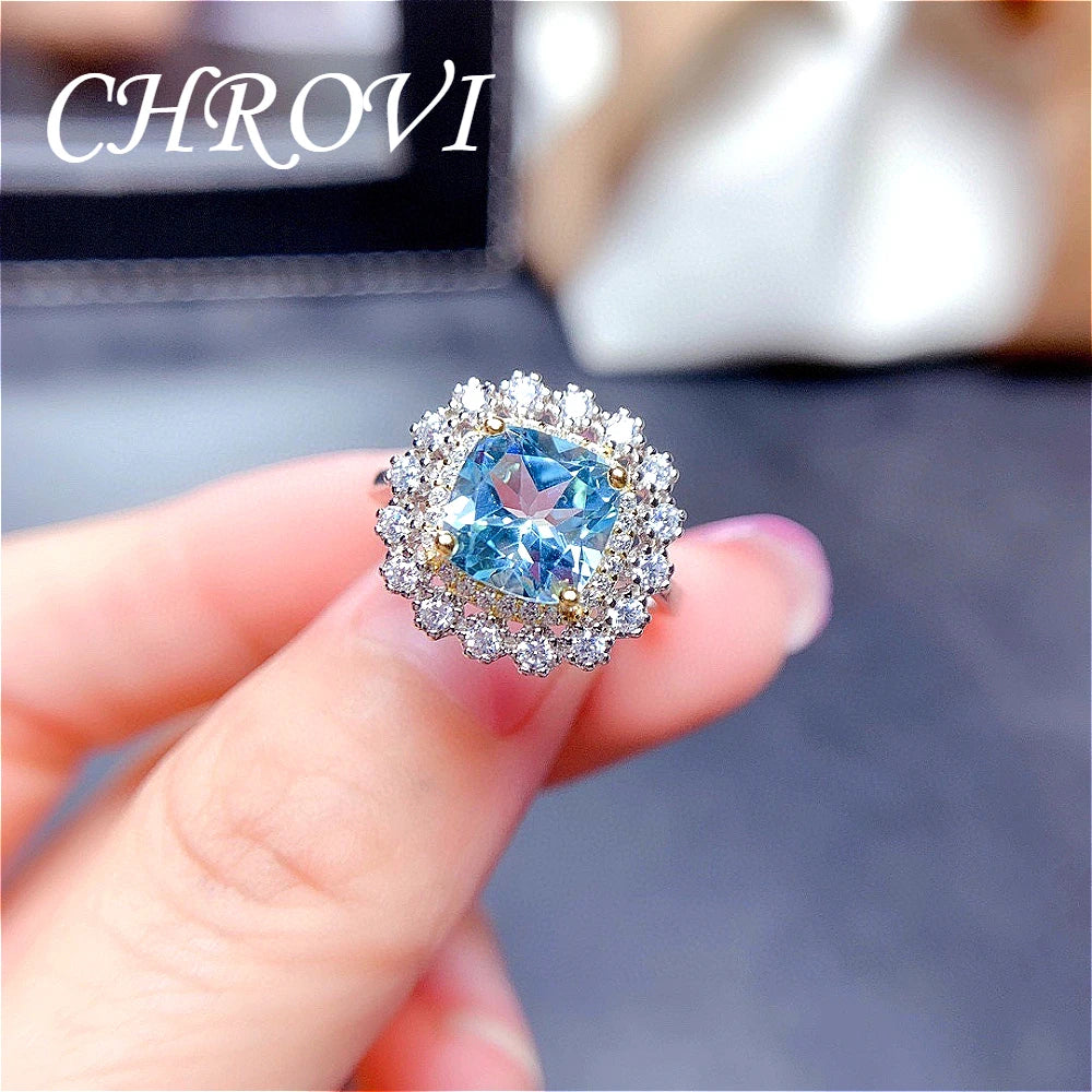 Luxury-Style 925 Sterling Silver Colorful Crystal Stone Set - Sky Blue Necklace, Ring Pendant, Stud Earrings for Women