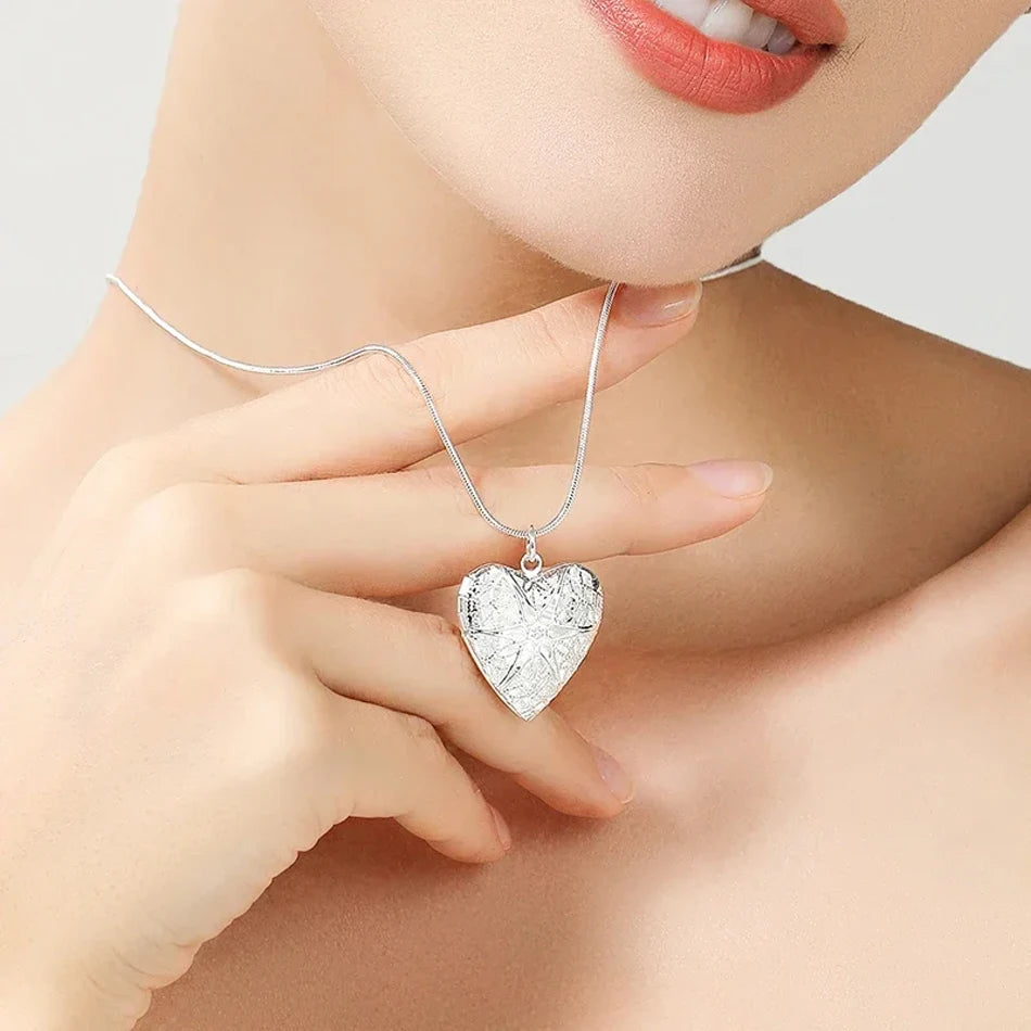 URMYLADY 925 Sterling Silver Photo Frame Pendant Necklace 18/20/22/24 Inch Snake Chain For Woman Charm Wedding Fashion Jewelry