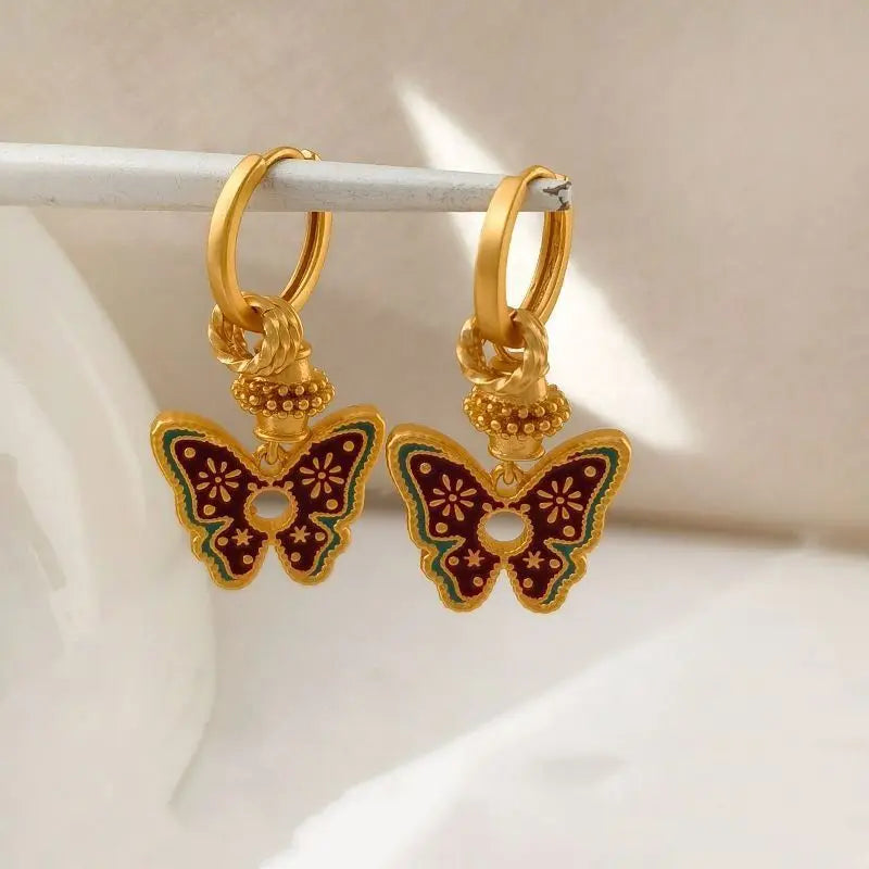 Vintage Butterfly Shaped Earrings, Exquisite and Compact, Vintage Cute Short Style Ins, New Chinese Style Earrings, Give as a Gi