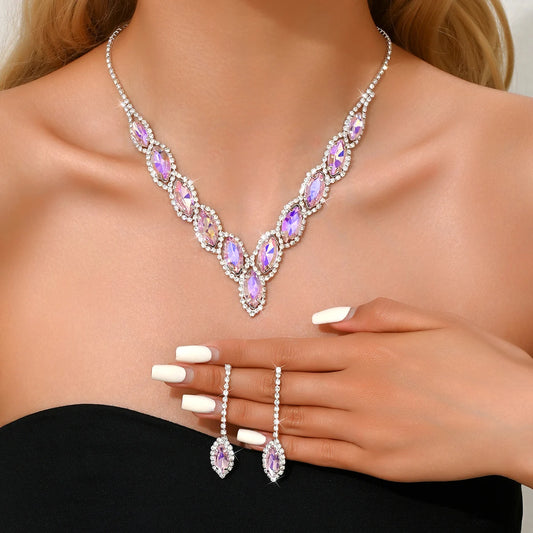 Advanced Versatile Crystal Necklace Earrings Two Piece Set Bridal Wedding Party Vacation Travel Versatile Accessories