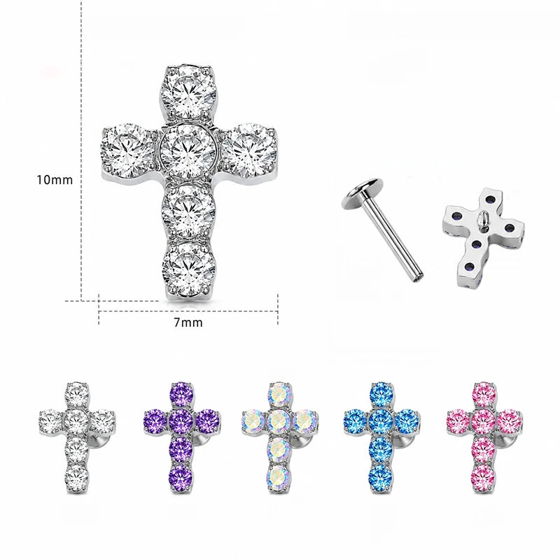 EILIECK 1Pcs ASTM F136 Titanium Spiral Cross Zirconia Ear Piercing 16G Lip Nose Body Piercing Earrings Body Piercing Jewelry