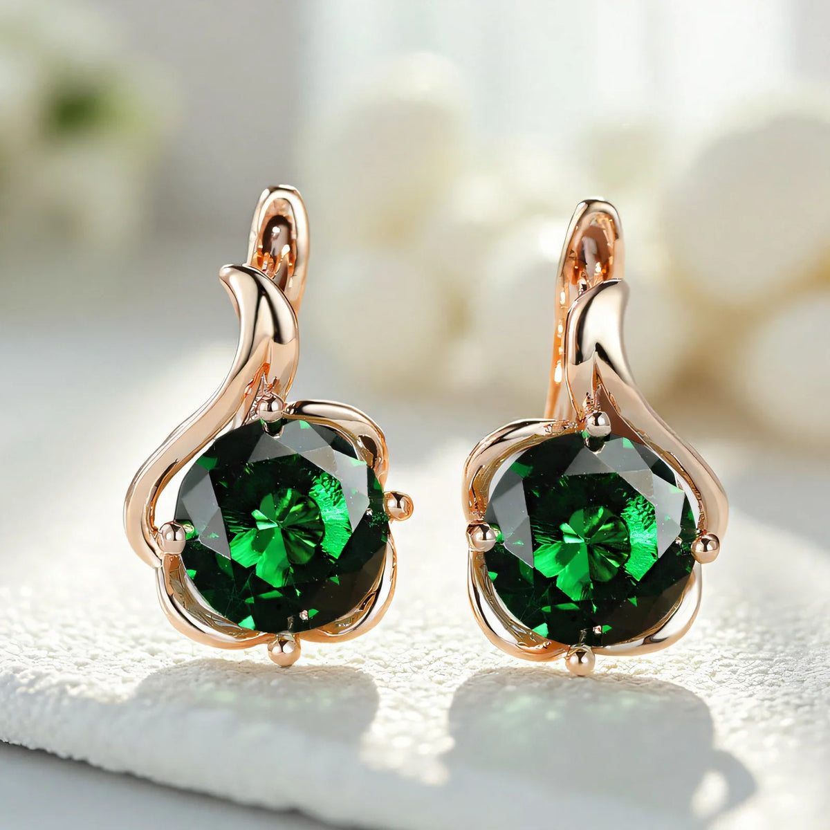 Female Crystal Round Red Green Purple Zircon Stone Flower Hoop Earrings Charm Rose Gold Color Wedding Jewelry Earrings For Women