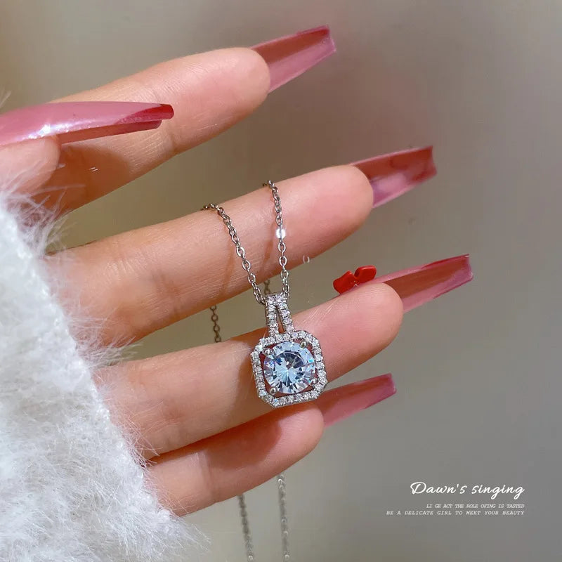 Korean Style Fashion Square Zircon Stainless Steel Necklaces For Women Luxury Elegant Female Clavicle Chain Jewelry Wholesale