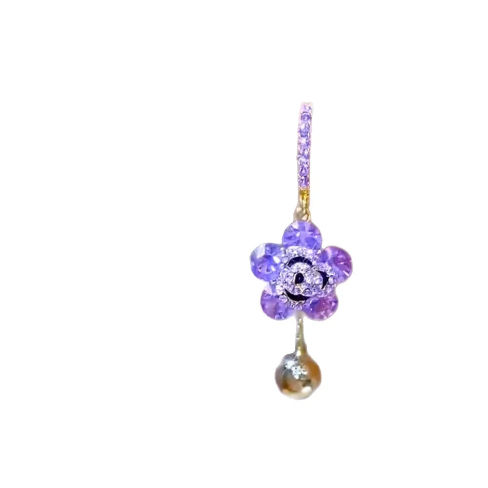 Charm Cute Female Small Purple New Flower Zircon Stone Fashion Drop Dangle Earrings Unique Gold Color Wedding Jewelry For Women