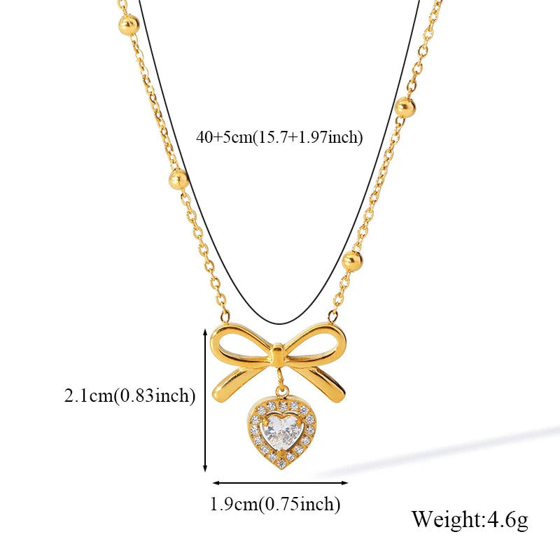 EILIECK Women's Butterfly Zircon Crystals Pendant Necklace Trendy Stainless Steel Waterproof Neck Chain Daily Jewelry Gift