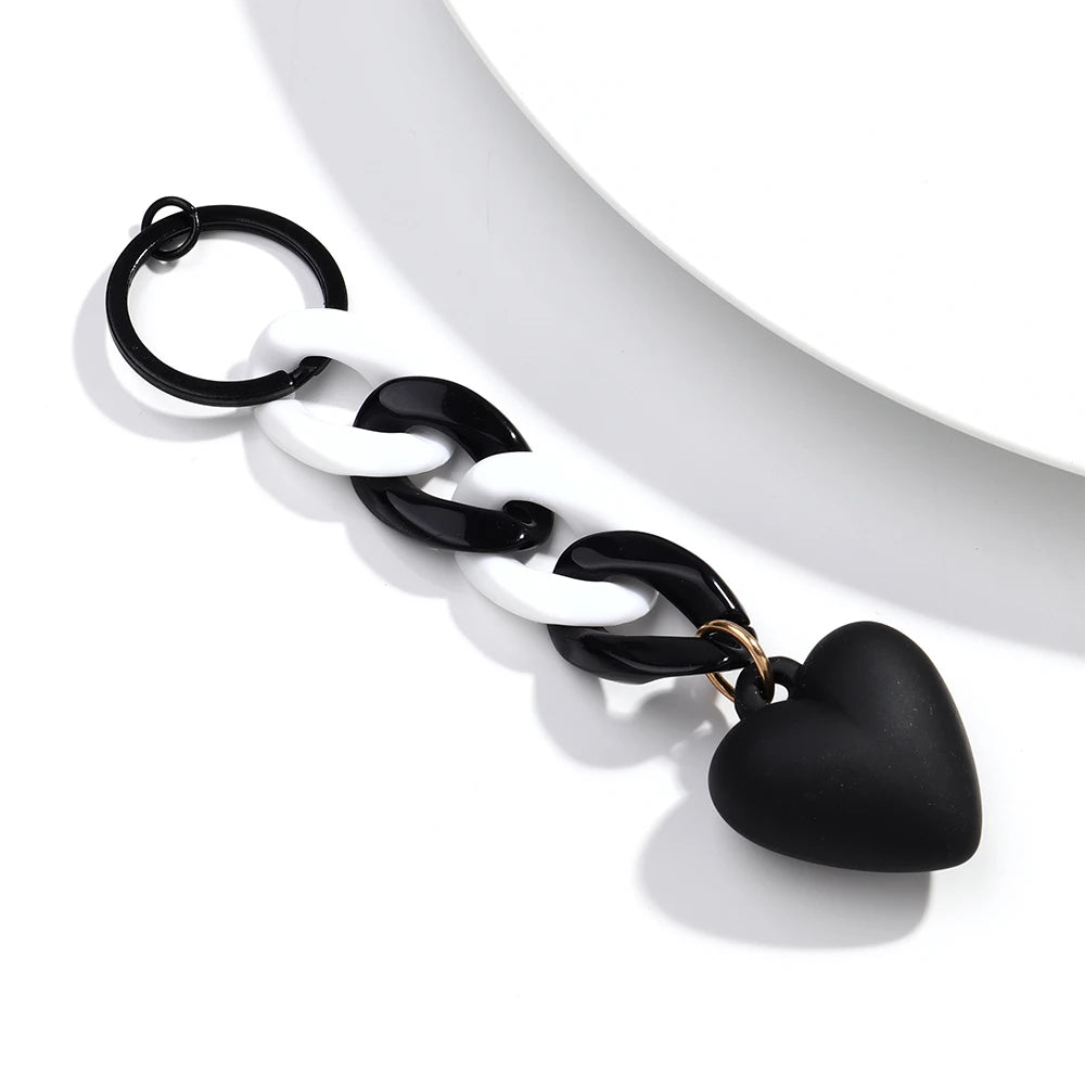 Handmade Heart Keychain Acrylic Plastic Link Chain Key Ring For Women Handbag Pendant Accessorie Car Keys Jewelry Gifts