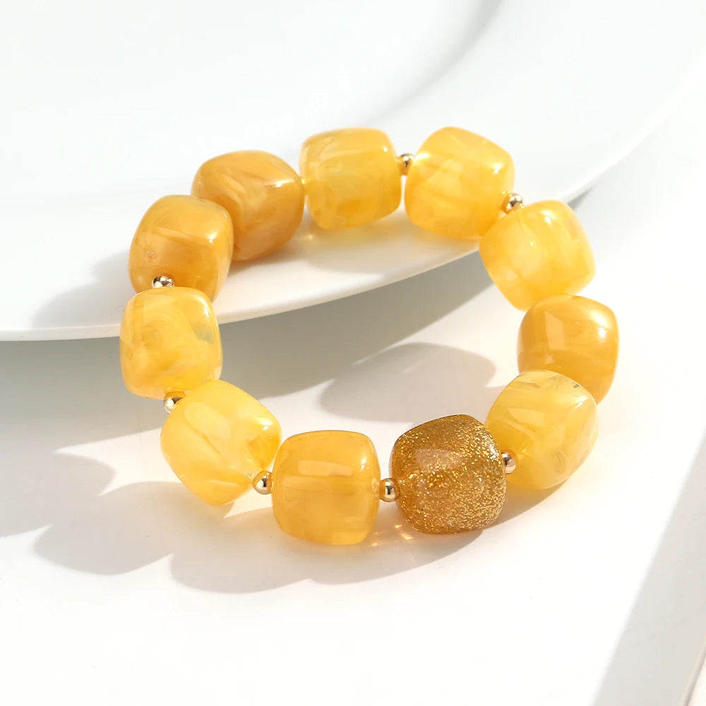 Trendy Resin Square Beaded Elastic Bracelets Colorful Geometric Beads Stretch Bangle Bracelet 2026 New Jewelry