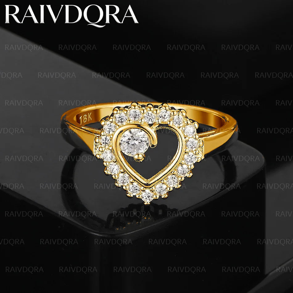 18K Gold Plated Rings For Women Heart Inlay Zircon Ring Wedding Party Engagement Band Luxury Charms Jewelry Gift